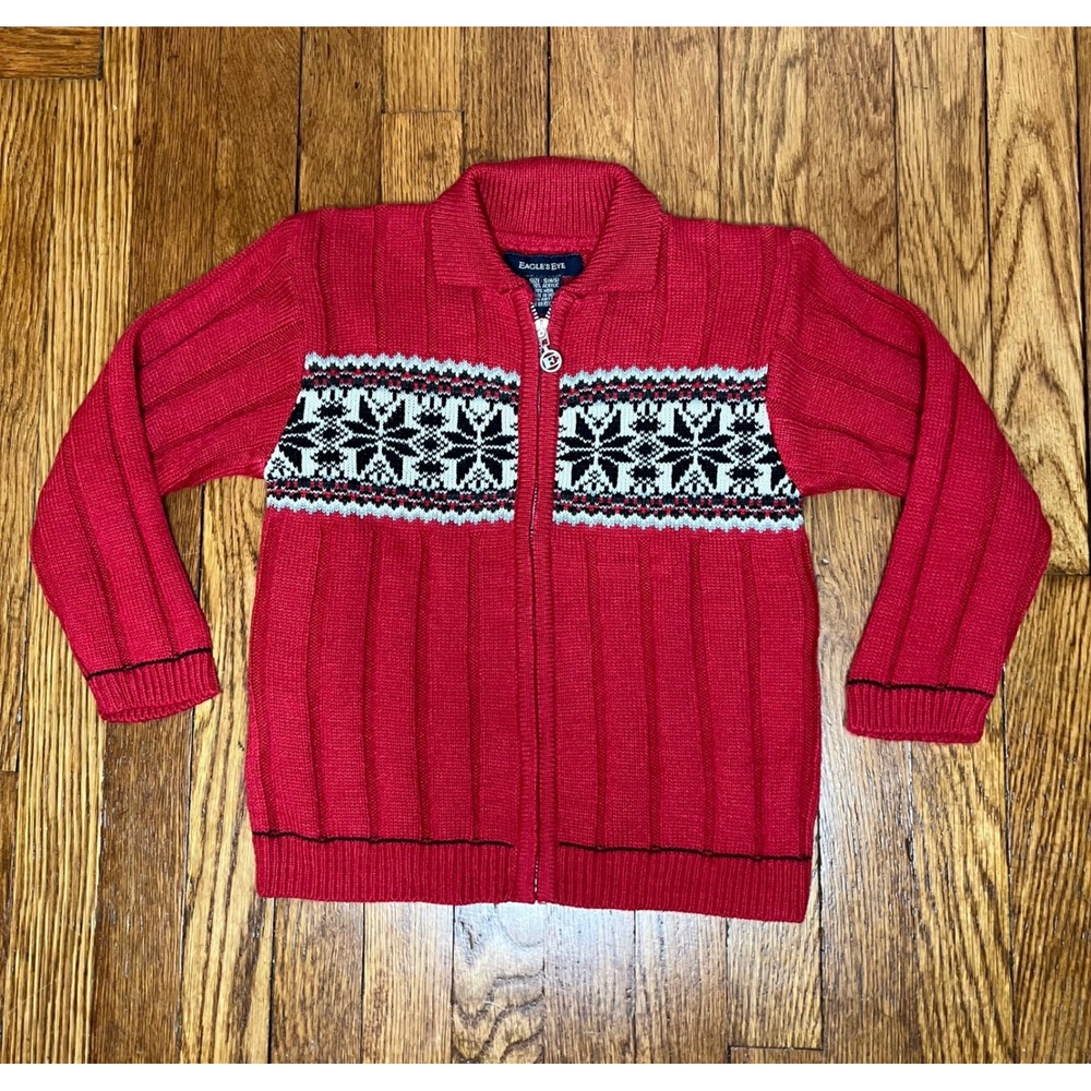 Y2K Eagles Eye Fair Isle Sweater Jacket Full Zip Wool‎ Blend Kids Size Small 4/5
